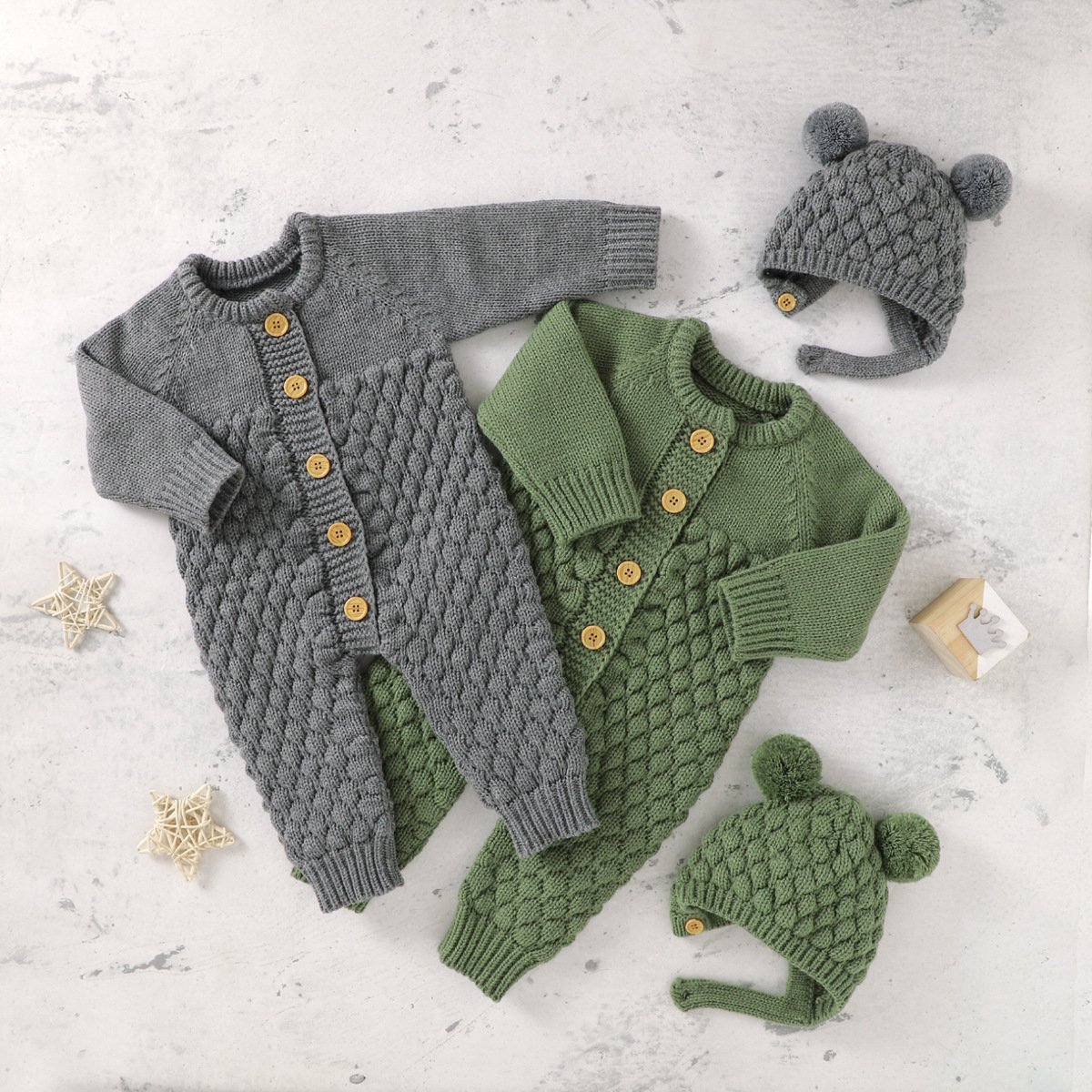 Newborn Winter Overalls Girls Boys Clothes Long Sleeve Solid Color Jumpsuit Infant Outfit Baby Ribbed Knit Romper