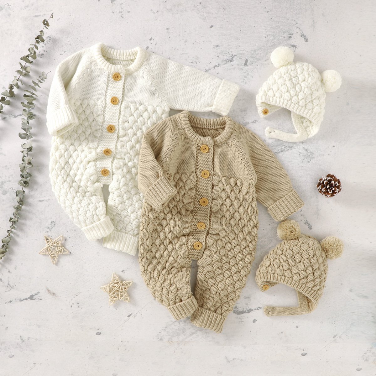 Newborn Winter Overalls Girls Boys Clothes Long Sleeve Solid Color Jumpsuit Infant Outfit Baby Ribbed Knit Romper