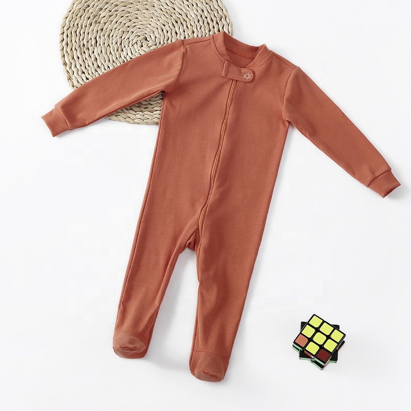 Premium bamboo spandex unisex baby sleep suit soft slim fit Convertible cuff sleeper baby romper with zipper
