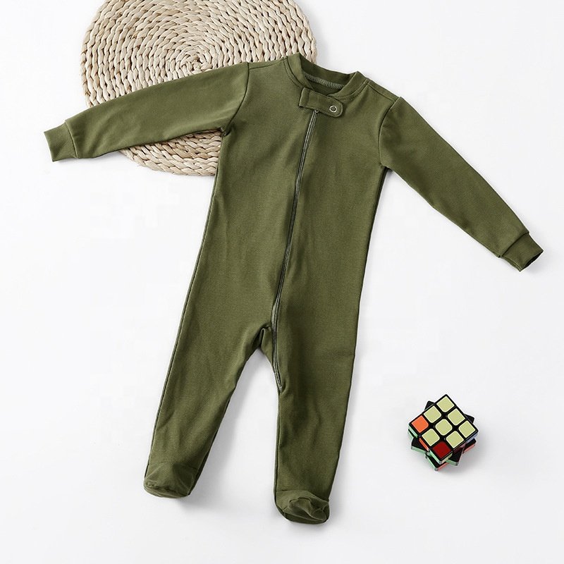 Premium bamboo spandex unisex baby sleep suit soft slim fit Convertible cuff sleeper baby romper with zipper