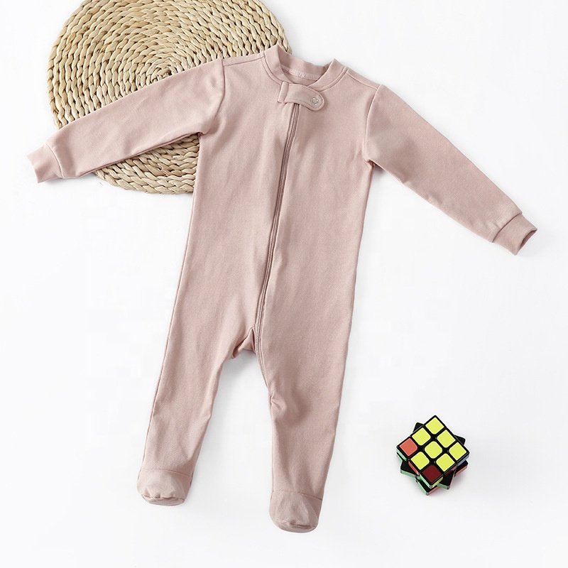 Premium bamboo spandex unisex baby sleep suit soft slim fit Convertible cuff sleeper baby romper with zipper