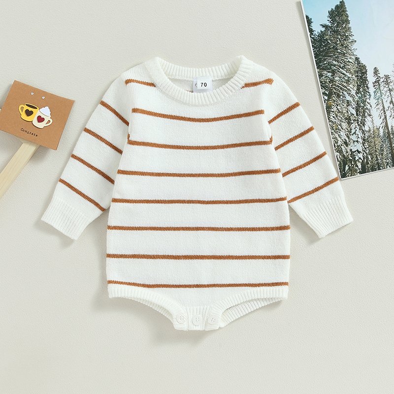 Newborn Striped Print Long Sleeve Autumn Knitted Baby Boys Girls Cute Sweater Rompers