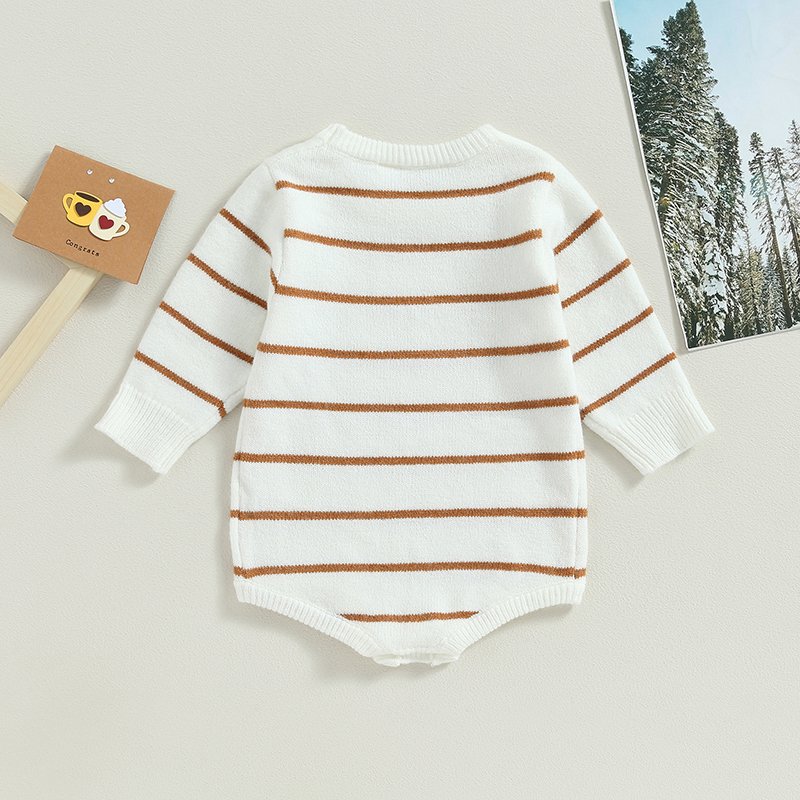 Newborn Striped Print Long Sleeve Autumn Knitted Baby Boys Girls Cute Sweater Rompers