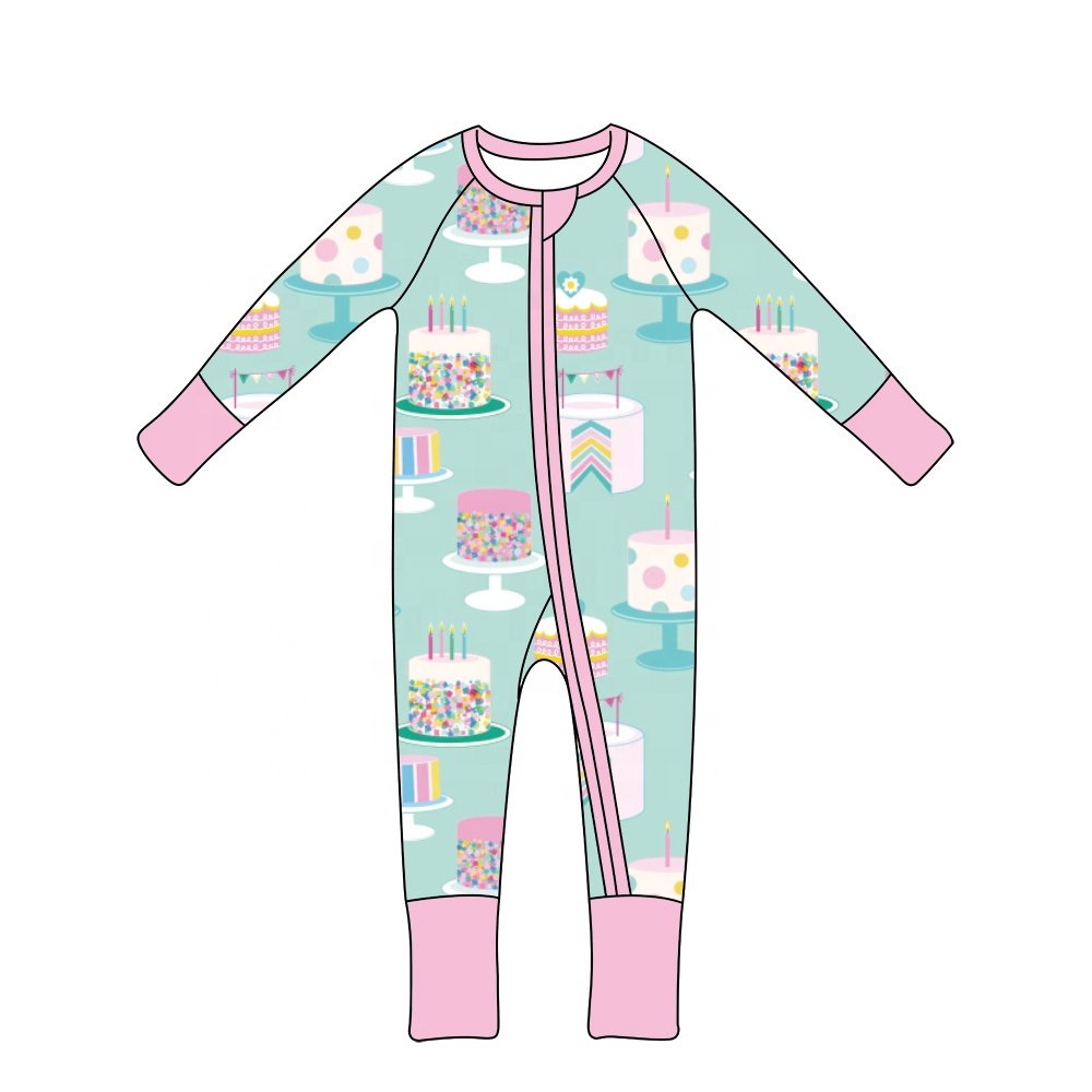 Custom New Unisex Infant Pajamas Soft Breathable Bamboo Knitted with Zipper Custom Print Pretty Pattern Winter Baby Romper