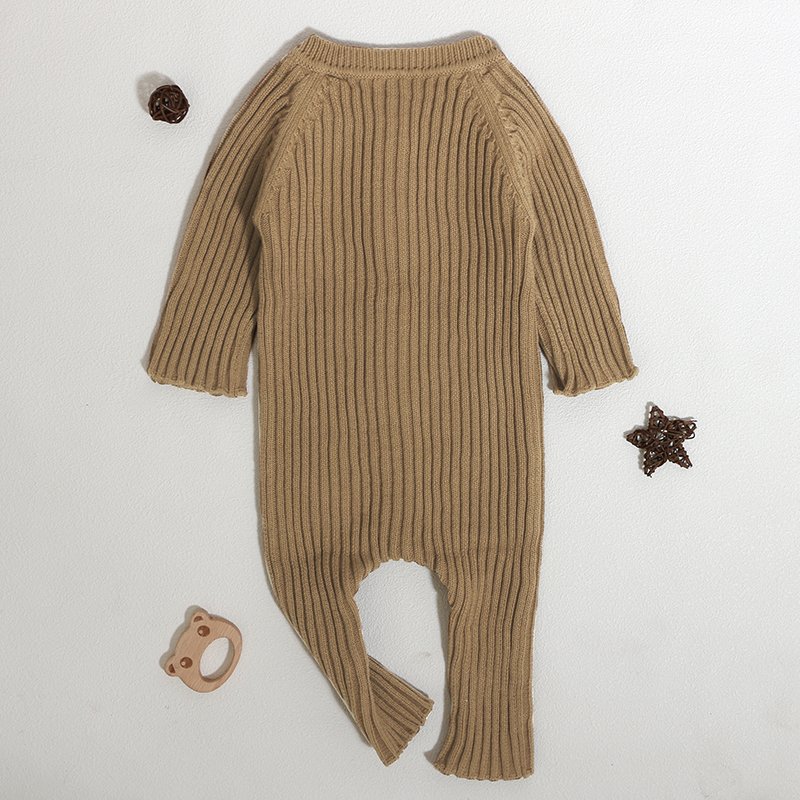 2023 Latest Baby Clothes Factory Long Sleeves Infant Knit Jumpsuits Crew Neck Button Designs Cotton Baby Romper