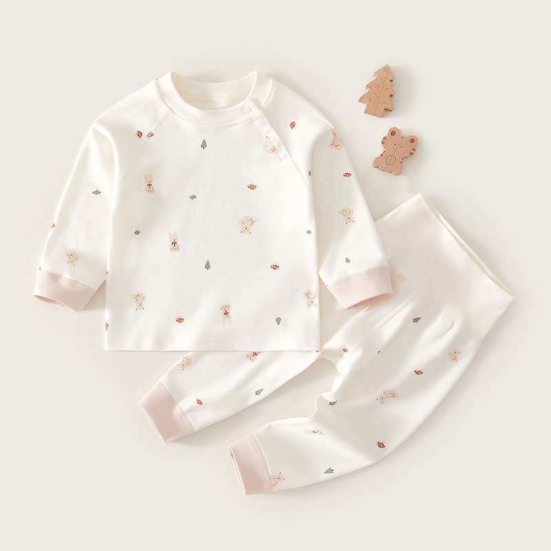 New baby autumn clothes trousers suit pure cotton boneless high waist pajamas thick warm clothes