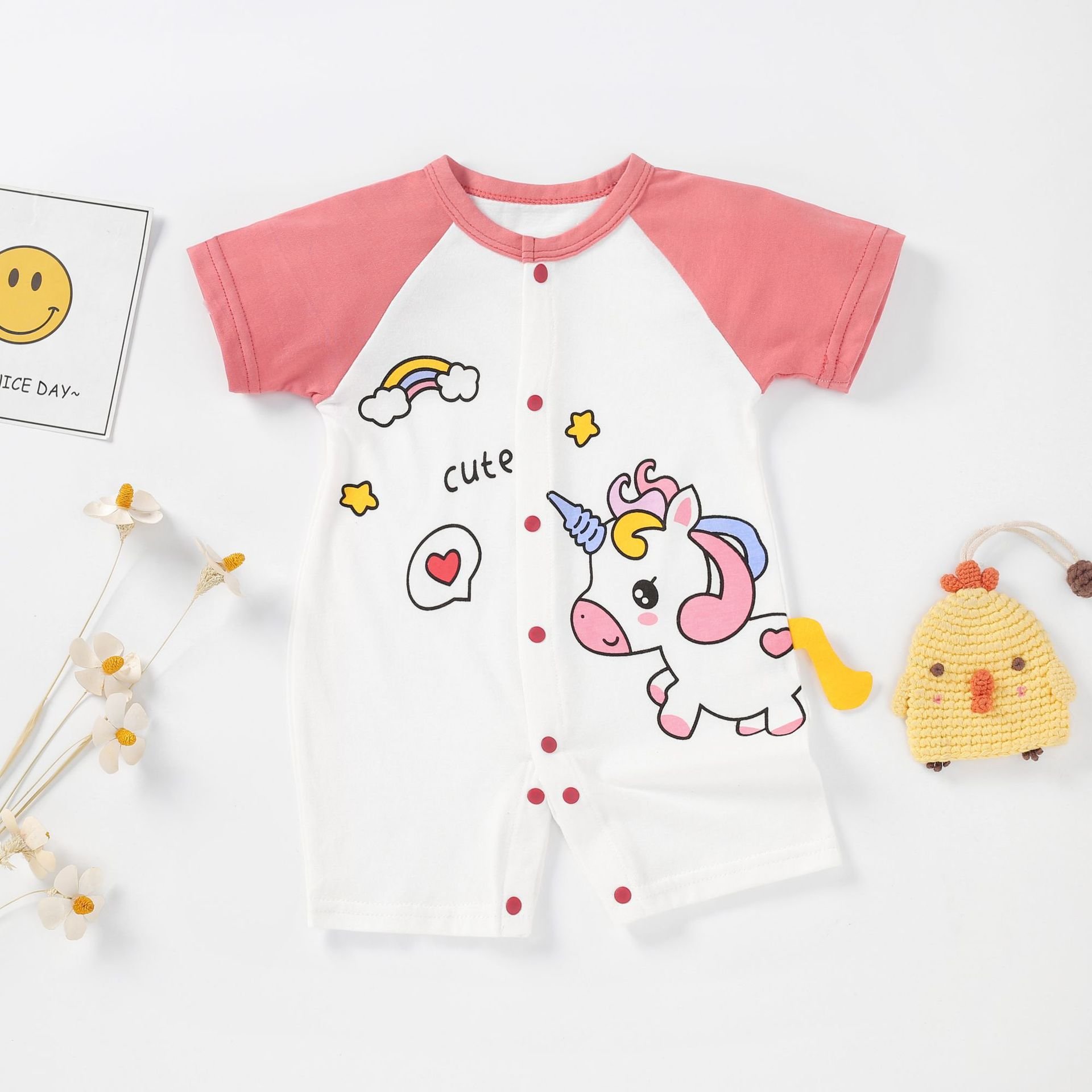 Pure Cotton Newborn Clothes Newborn Baby One-piece Clothes Summer Baby Climbing Clothes Short-sleeved romper