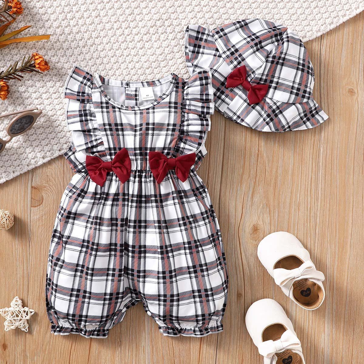 Baby Rompers Cute New Baby Clothes Set Rompers Baby Set Khaki Plaid Sleeveless Romper