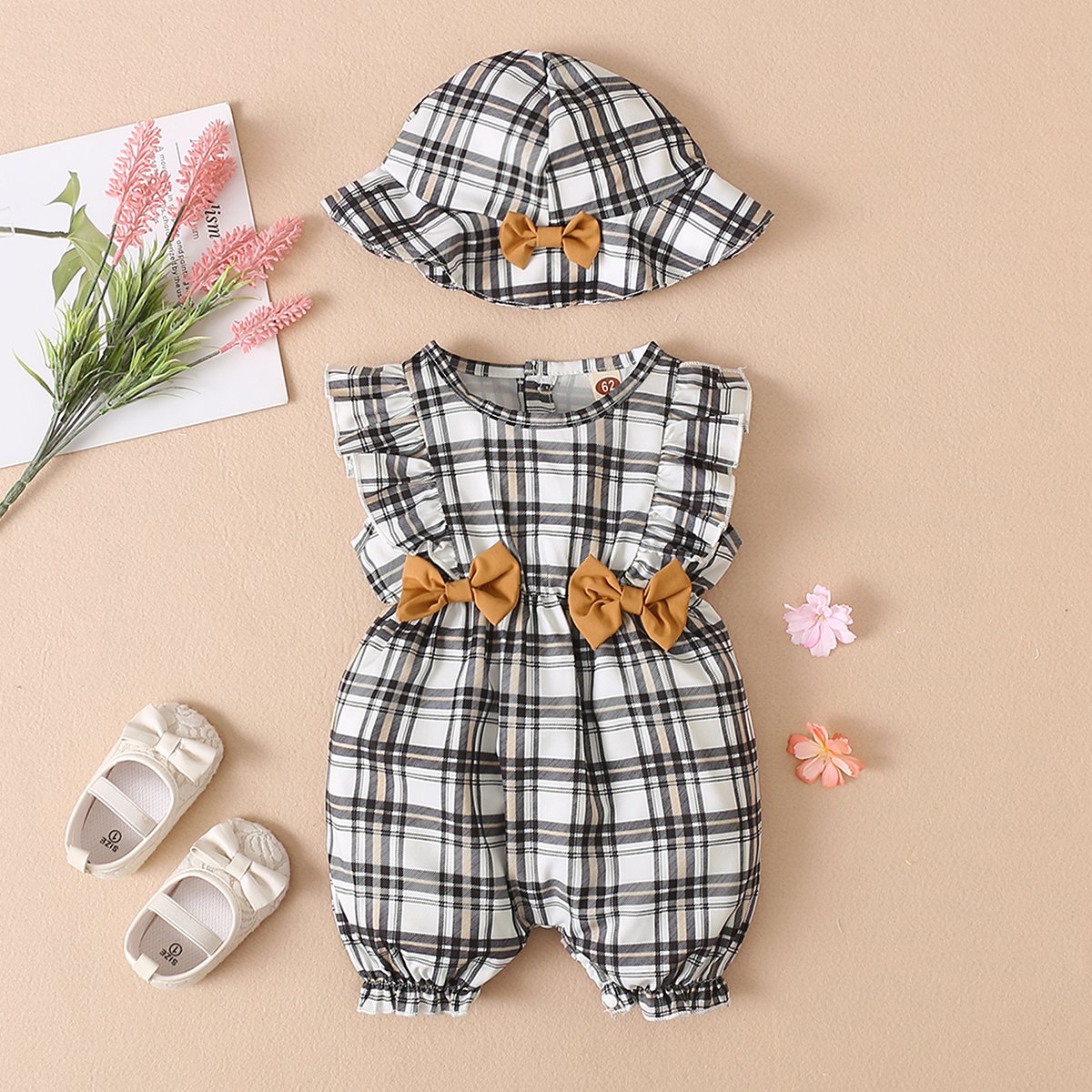 Baby Rompers Cute New Baby Clothes Set Rompers Baby Set Khaki Plaid Sleeveless Romper
