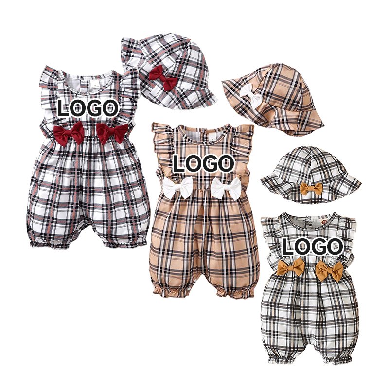 Baby Rompers Cute New Baby Clothes Set Rompers Baby Set Khaki Plaid Sleeveless Romper