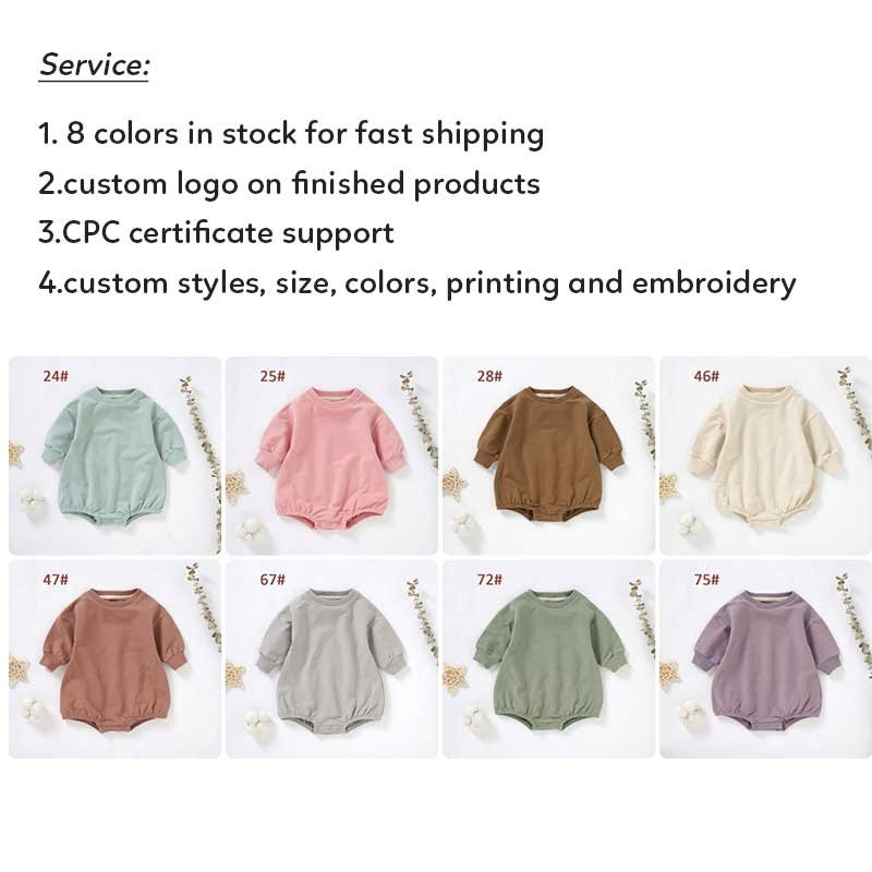 CPC Certificate Long Sleeve Organic Cotton Terry Fabric Autumn Onesie Baby Romper