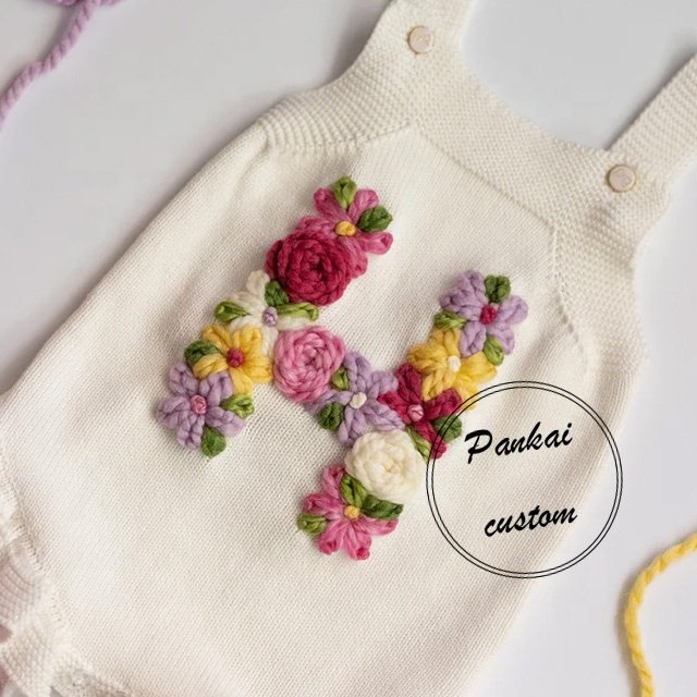 Wholesale custom baby 100% Cotton Knitted Fabric sleeveless romper personalized hand-embroidered sweaters for baby girls tights