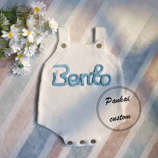 Wholesale custom baby 100% Cotton Knitted Fabric sleeveless romper personalized hand-embroidered sweaters for baby girls tights