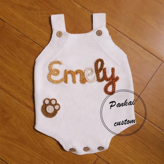 Wholesale custom baby 100% Cotton Knitted Fabric sleeveless romper personalized hand-embroidered sweaters for baby girls tights