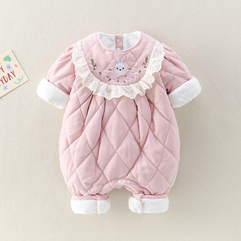 Wholesale 2024 Winter Baby Clothing Cute Style Embroidered Thick Long-Sleeved Baby Rompers