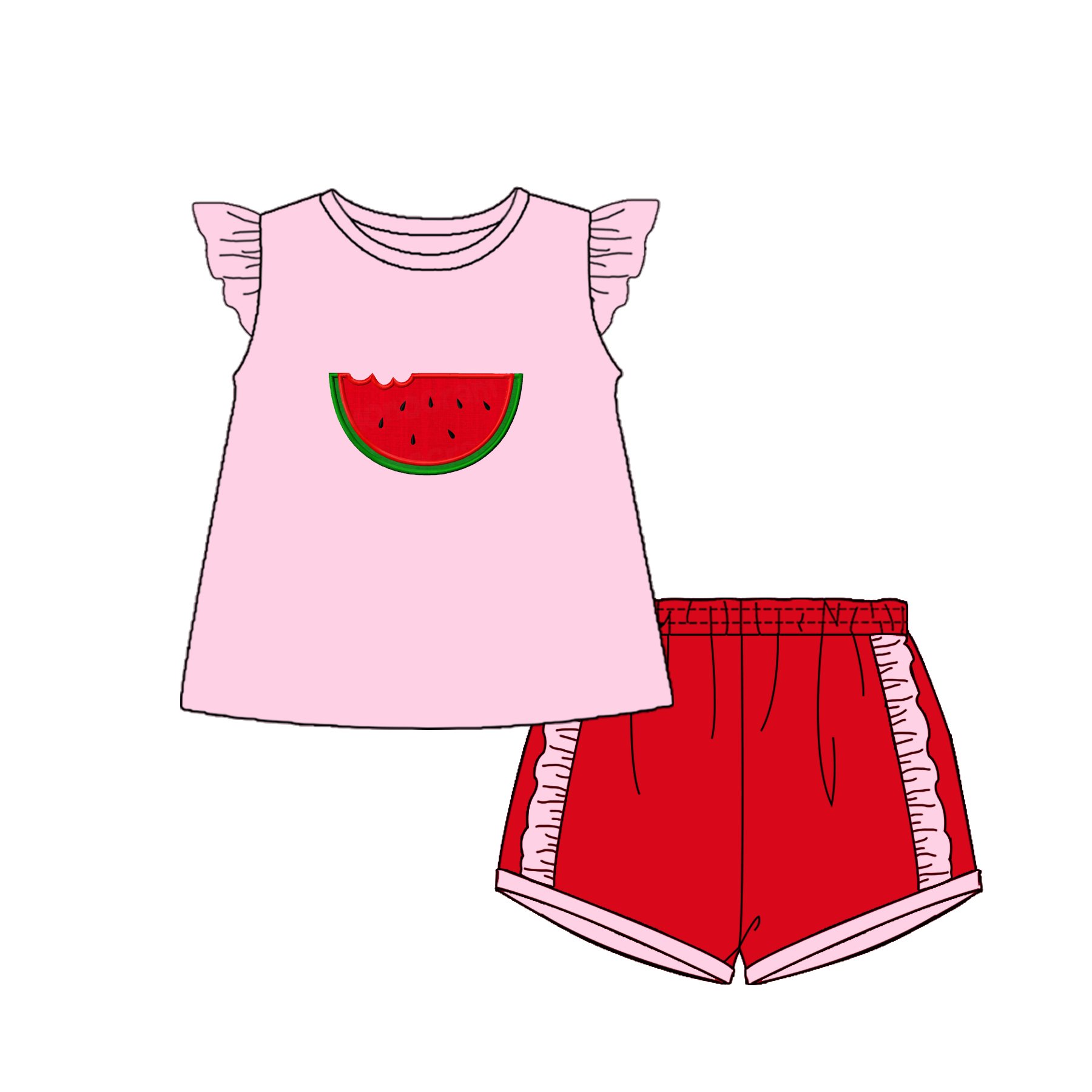 Summer cotton baby girls clothing suit watermelon applique kids wear girls clothes set
