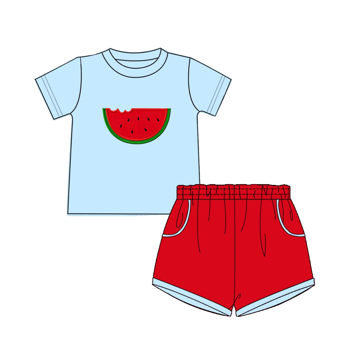 Summer cotton baby girls clothing suit watermelon applique kids wear girls clothes set