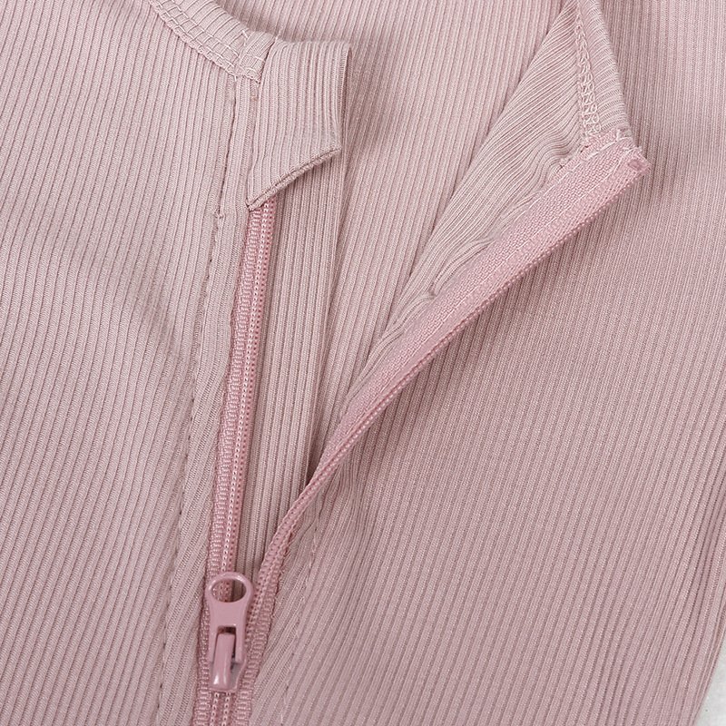 Stock Winter Bamboo Ribbed Footie newborn romper Organic Cotton Pink Long sleeve baby girl bodysuit with zipper