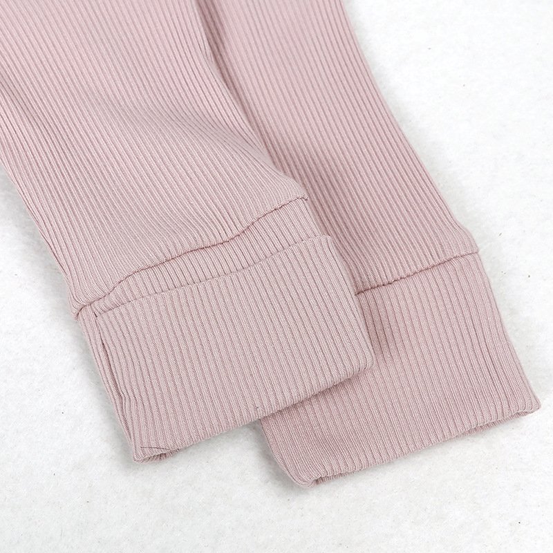 Stock Winter Bamboo Ribbed Footie newborn romper Organic Cotton Pink Long sleeve baby girl bodysuit with zipper