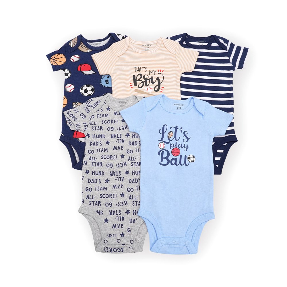 High Quality Cotton Short Sleeves Ball Toddler Baby Boy Rompers 5Pcs 3m 6m 9M baby Romper set