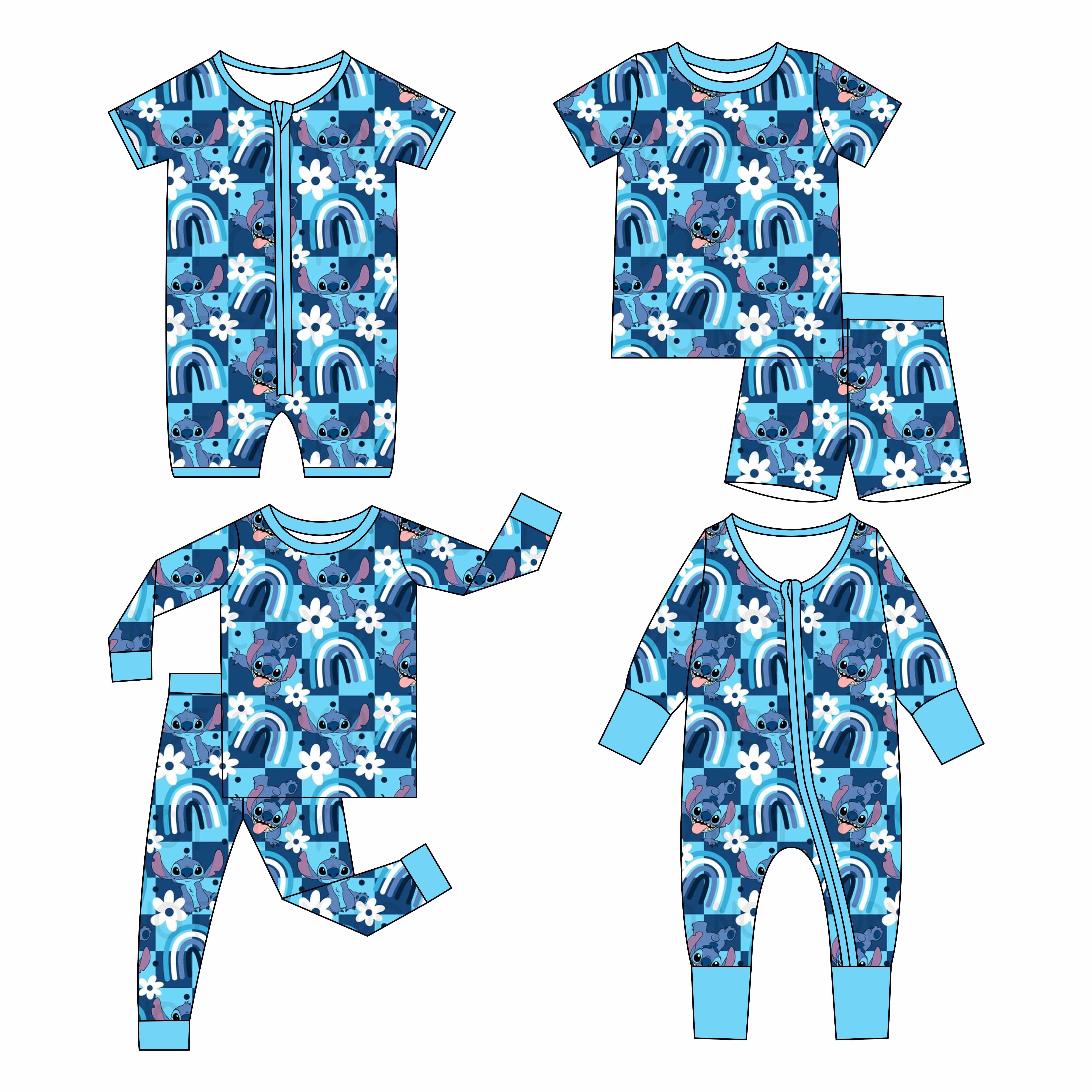 Custom prints designer styles breathable newborn baby bamboo long sleeve romper with zipper