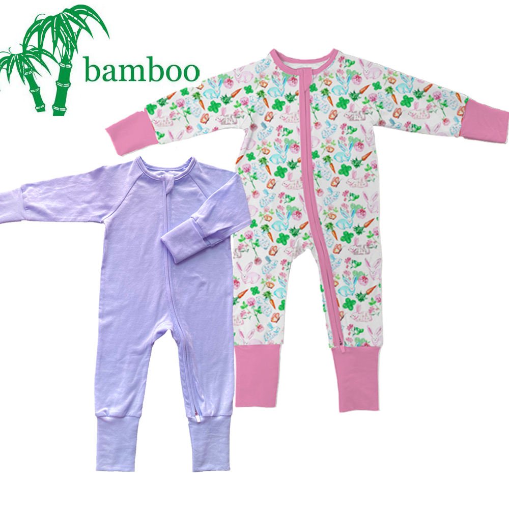 Breathable Baby Clothes Custom Cute Printed Bamboo Baby Ruffle Long Sleeve Baby Rompers