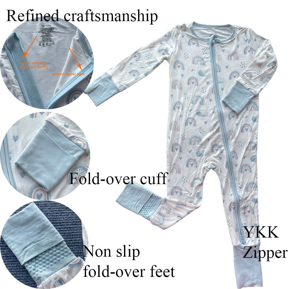 Breathable Baby Clothes Custom Cute Printed Bamboo Baby Ruffle Long Sleeve Baby Rompers