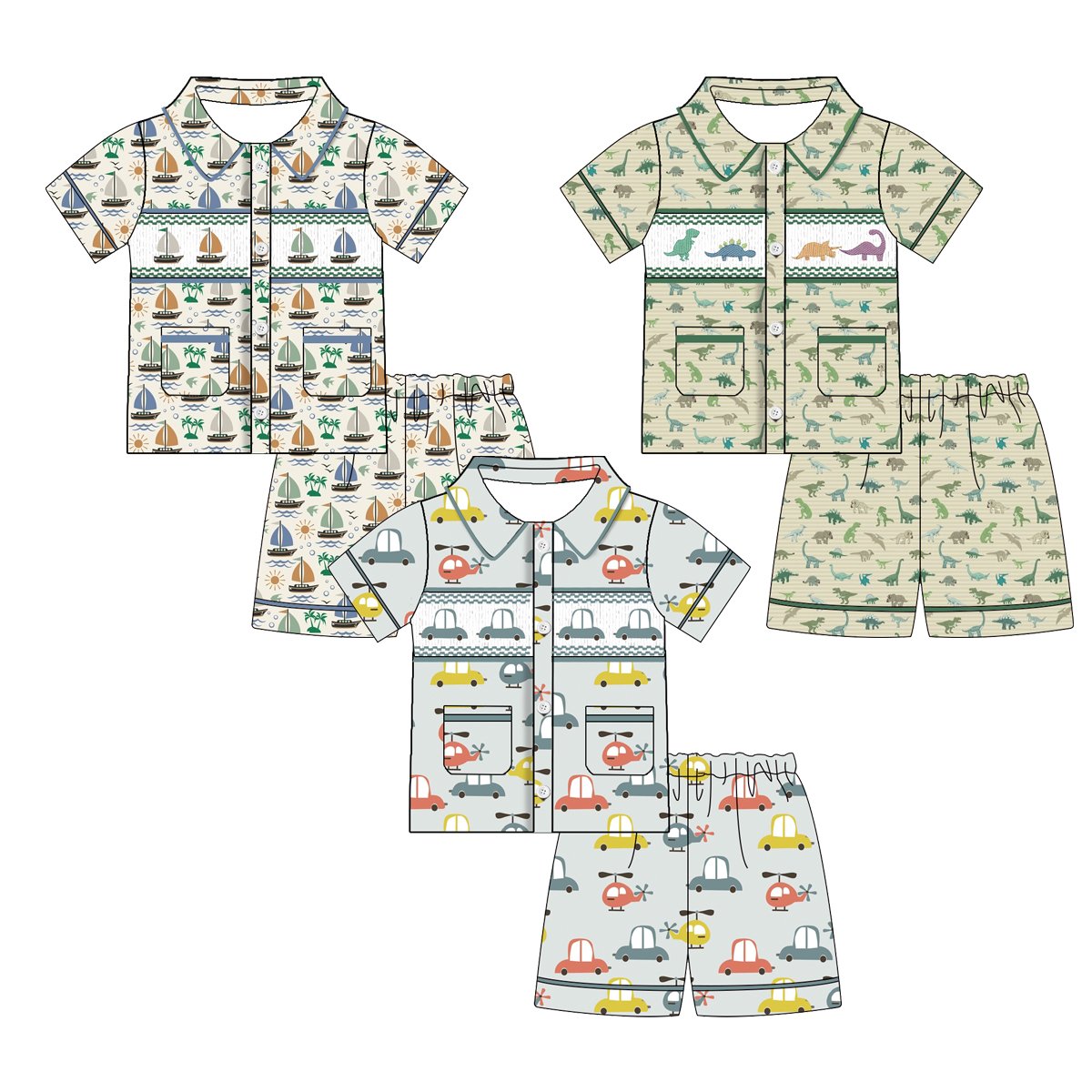 New Manufacturer design Customized Baby Smocking clothing Cowboy Printed baby smock romper with bib blanket
