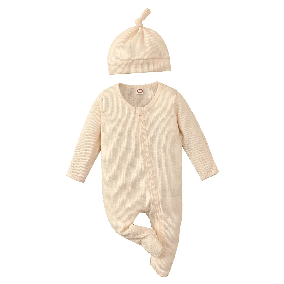 Custom solid color pajamas and hat set baby footie romper super soft waffle baby romper