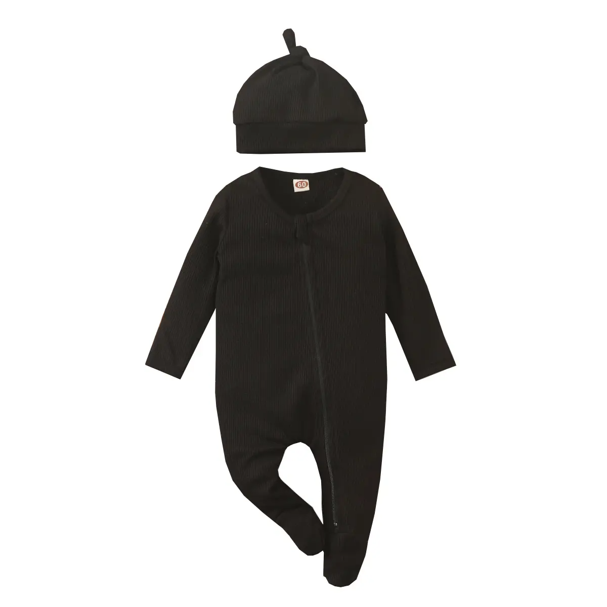 Custom solid color pajamas and hat set baby footie romper super soft waffle baby romper