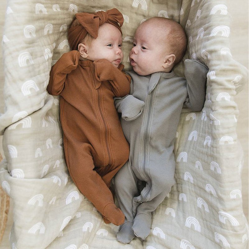 Ribbed baby romper organic cotton rib zipper footed one-piece romper sleep suit with zip thermal cotton baby sleeping onesie