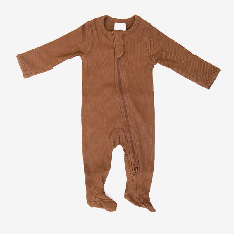 Ribbed baby romper organic cotton rib zipper footed one-piece romper sleep suit with zip thermal cotton baby sleeping onesie