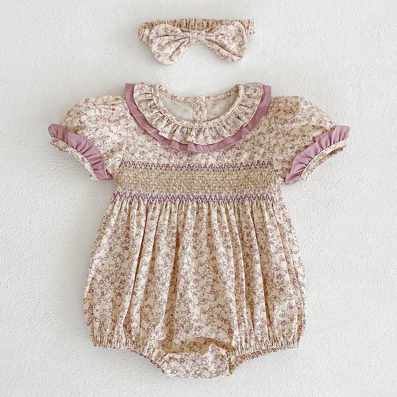 C1001 summer infant baby rompers for girls jumpers smocked vintage dress kids outfit children clothing wholesale