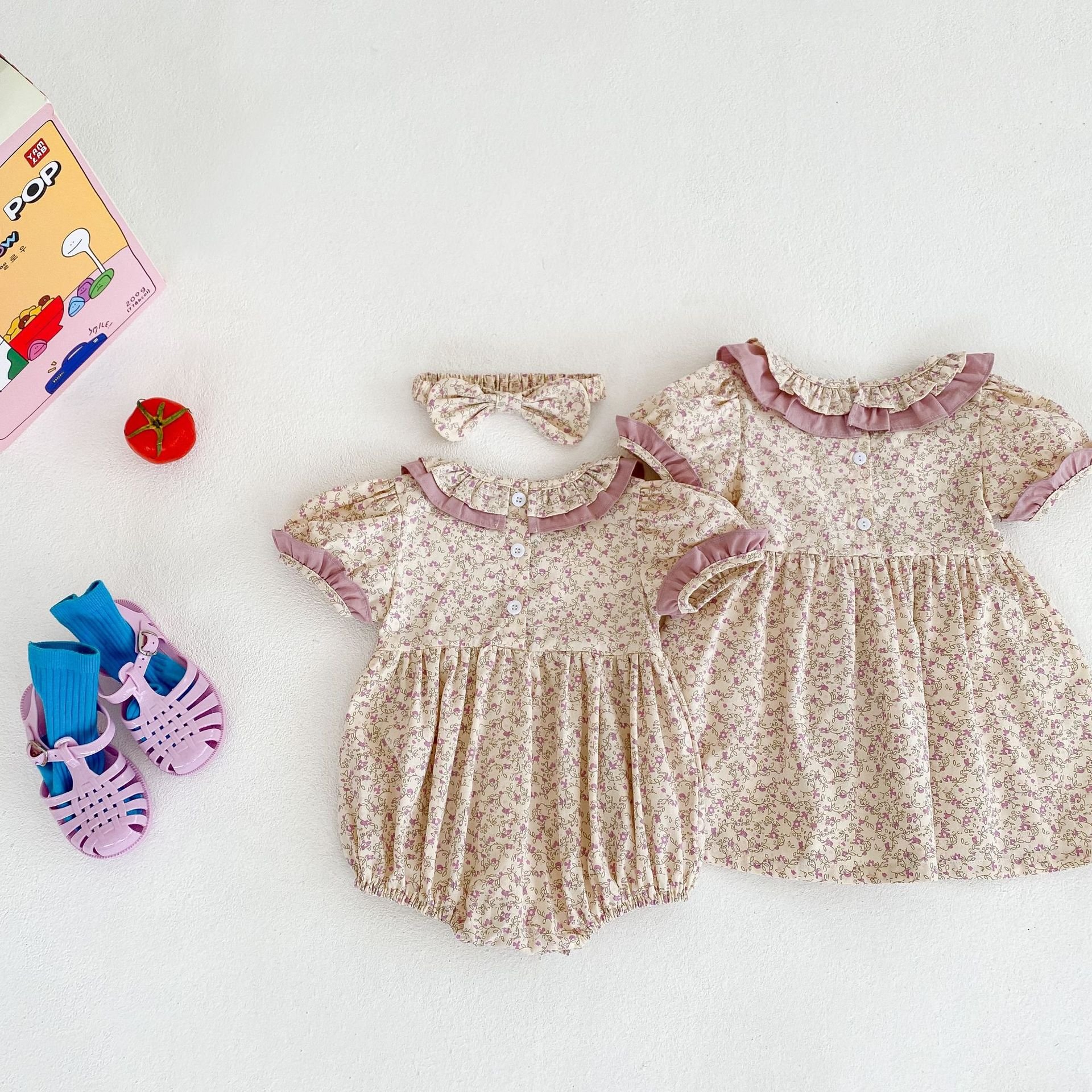 C1001 summer infant baby rompers for girls jumpers smocked vintage dress kids outfit children clothing wholesale