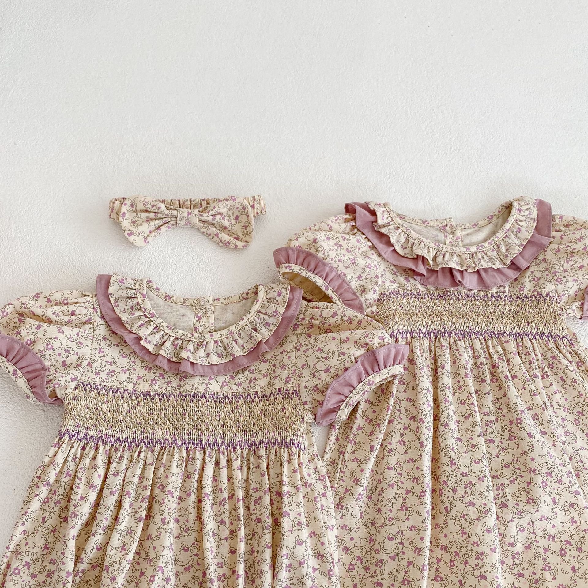 C1001 summer infant baby rompers for girls jumpers smocked vintage dress kids outfit children clothing wholesale