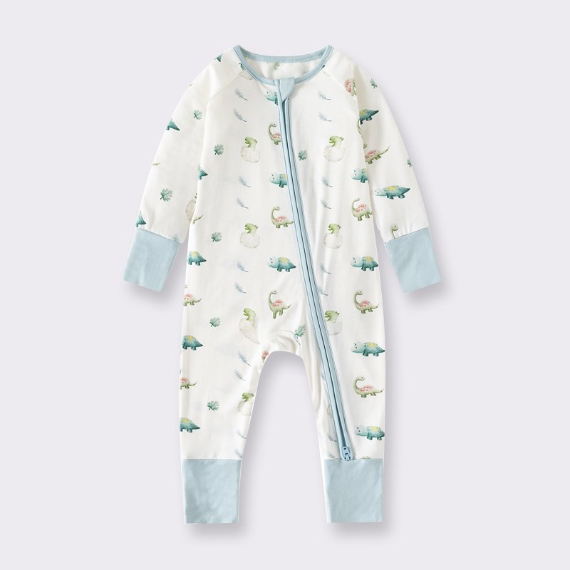 Custom organic bamboo Printing babi clothes romper Newborn toddlers Soft Zipper Long sleeve baby Romper jumpsuit 7049