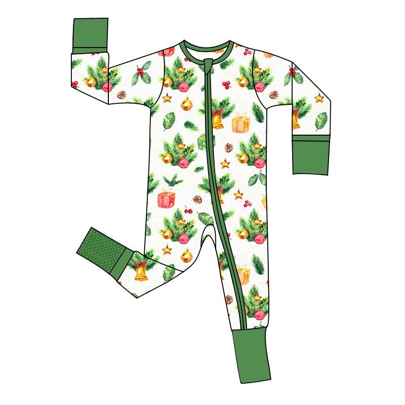 Custom design digital print baby christmas clothes long sleeve 97% Bamboo 3% Spandex zipper Baby Romper clothing sets