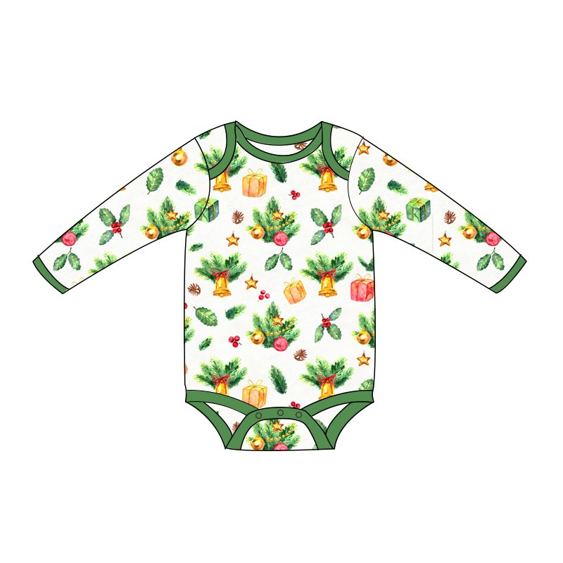 Custom design digital print baby christmas clothes long sleeve 97% Bamboo 3% Spandex zipper Baby Romper clothing sets