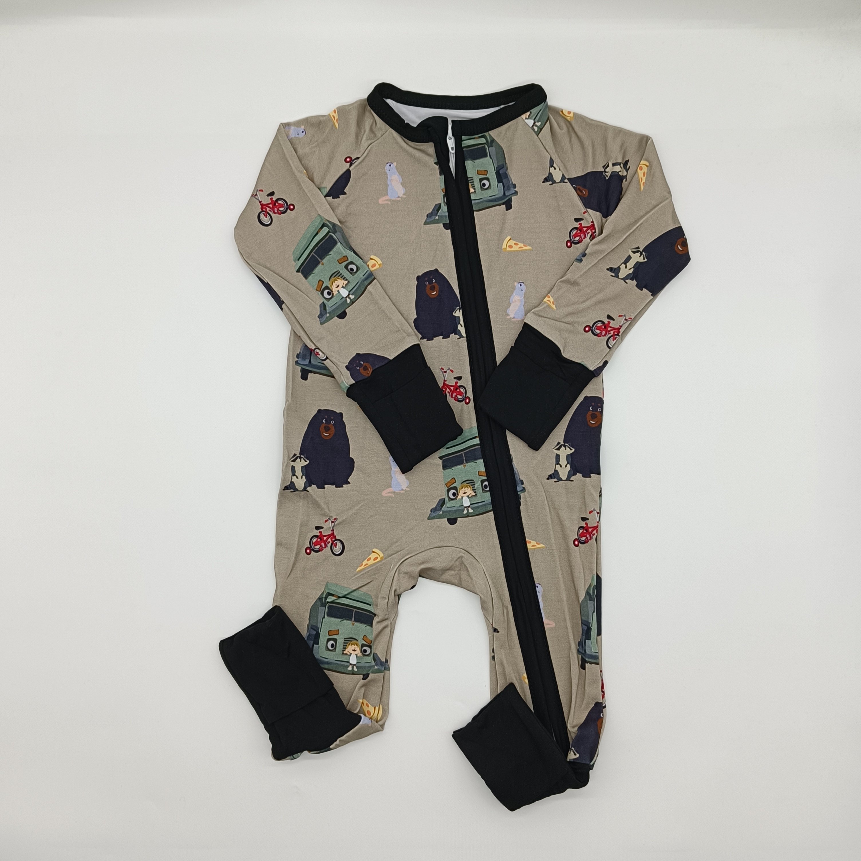 hot selling RTS low MOQ baby Bamboo fabric bear and truck pattern long sleeve children clothes