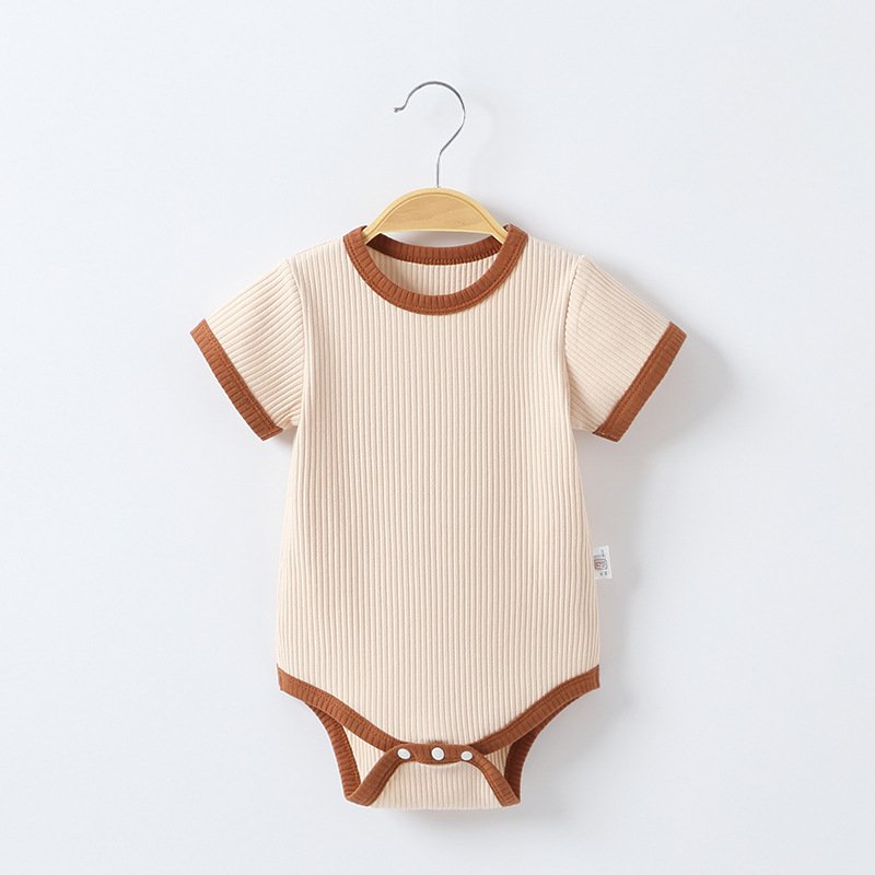 wholesale Ribbed Cotton Short Sleeves Newborn Baby Summer Romper for Boys and Girls