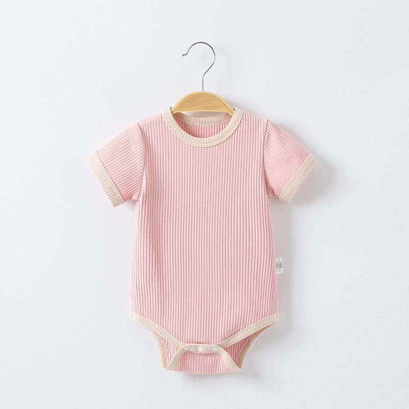wholesale Ribbed Cotton Short Sleeves Newborn Baby Summer Romper for Boys and Girls