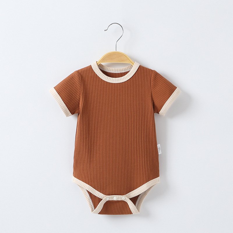 wholesale Ribbed Cotton Short Sleeves Newborn Baby Summer Romper for Boys and Girls