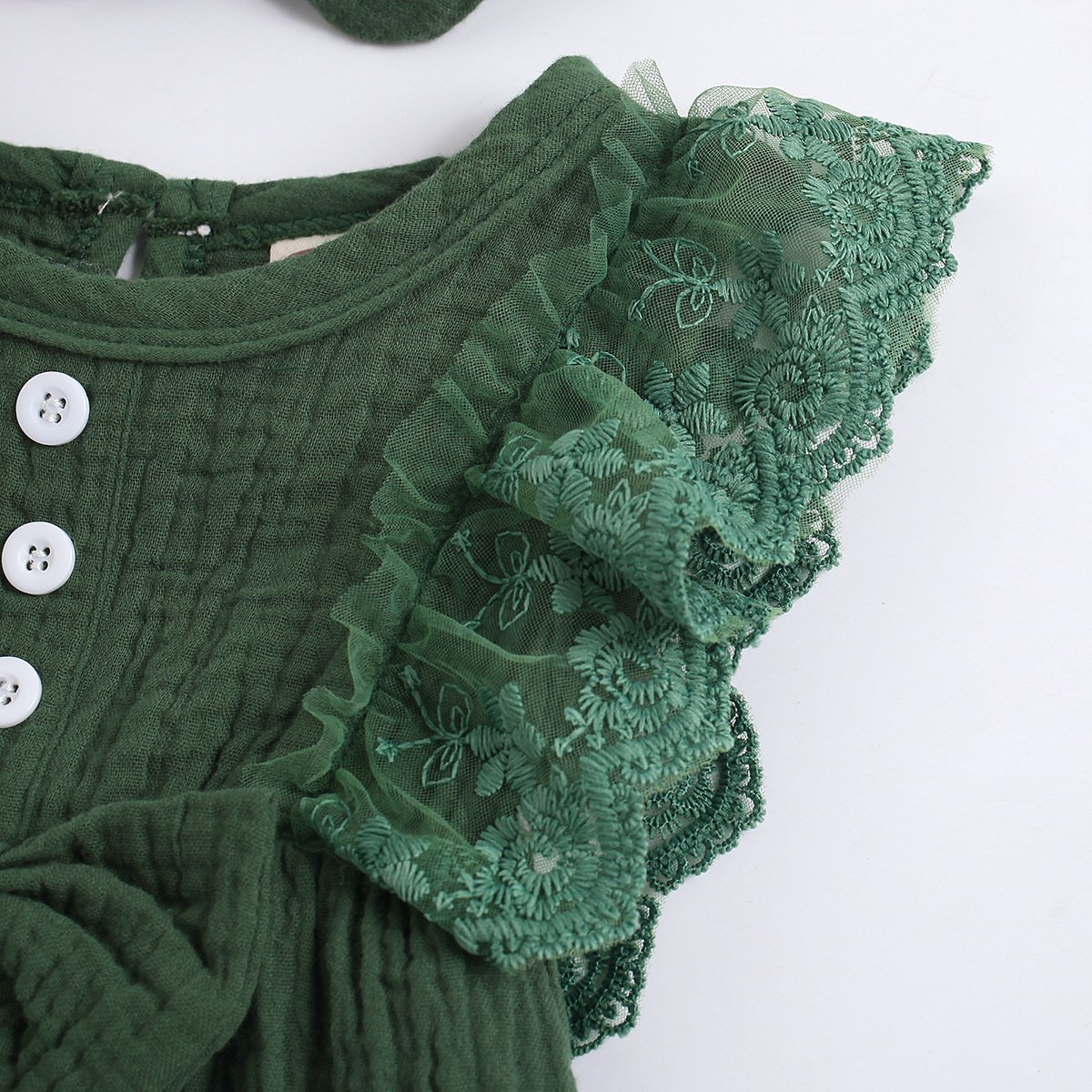 2022 Hot Style Lotus Leaf Sleeve Infants and Toddlers Two-piece with Headband bamboo baby rompers
