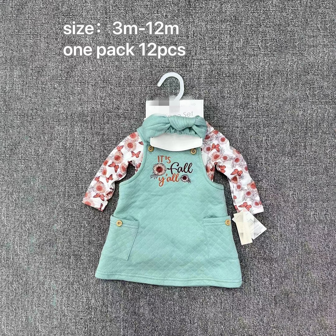 Wholesale Winter 0-12m Newborn Infant Girls Clothes Baby Romper Dresses Hair Band 3pcs Sets