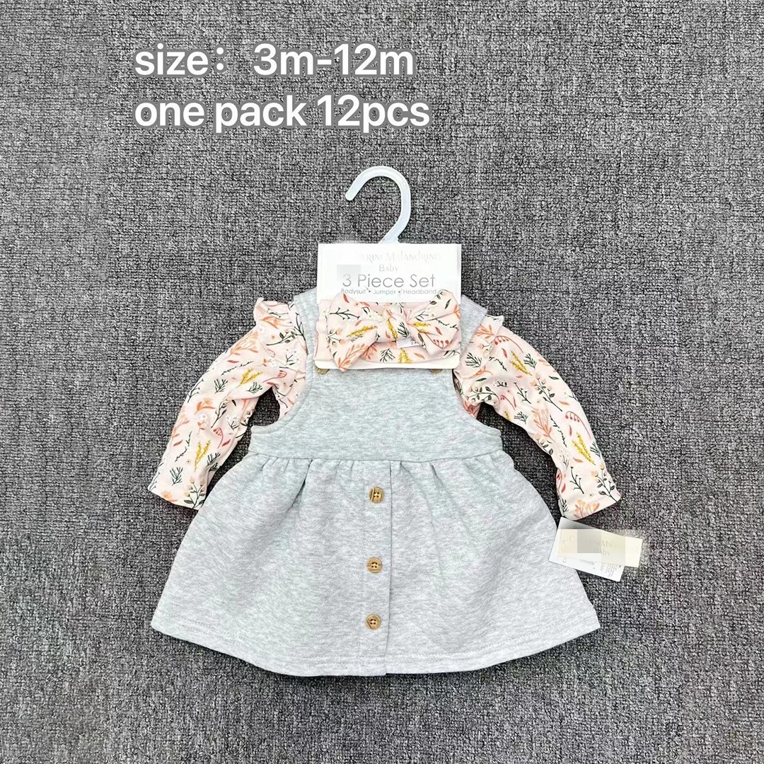 Wholesale Winter 0-12m Newborn Infant Girls Clothes Baby Romper Dresses Hair Band 3pcs Sets