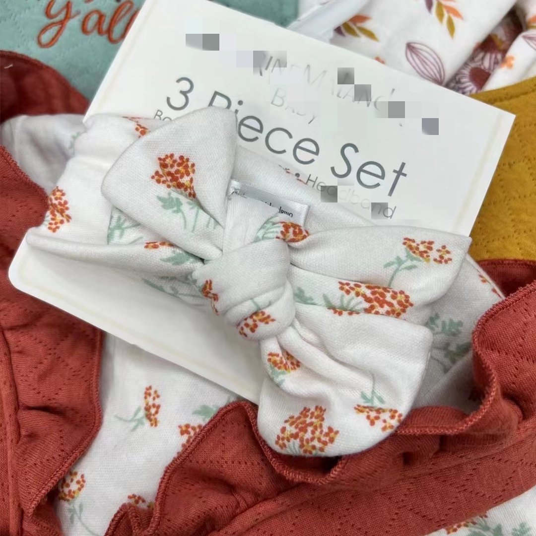 Wholesale Winter 0-12m Newborn Infant Girls Clothes Baby Romper Dresses Hair Band 3pcs Sets