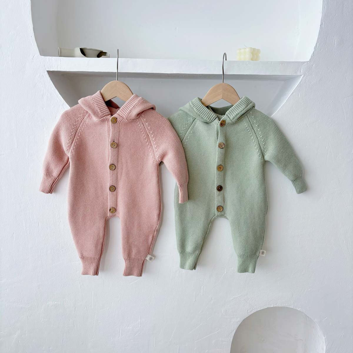 Wholesale 2024 Winter Baby Clothing Fashion Knit Solid Color Long Sleeve Cotton Baby Rompers