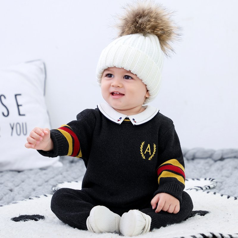 Custom wholesale fashion infant toddler boys and girls 100% cotton new design jumpsuit knitted sweater baby rompers