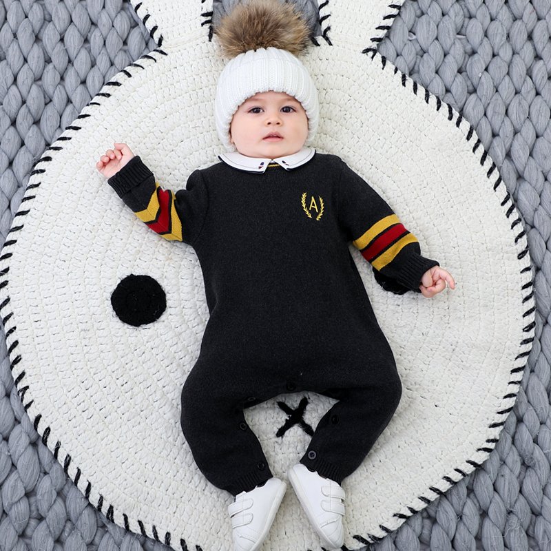 Custom wholesale fashion infant toddler boys and girls 100% cotton new design jumpsuit knitted sweater baby rompers