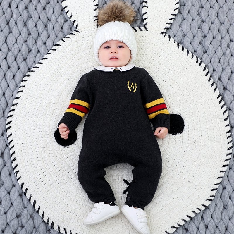 Custom wholesale fashion infant toddler boys and girls 100% cotton new design jumpsuit knitted sweater baby rompers